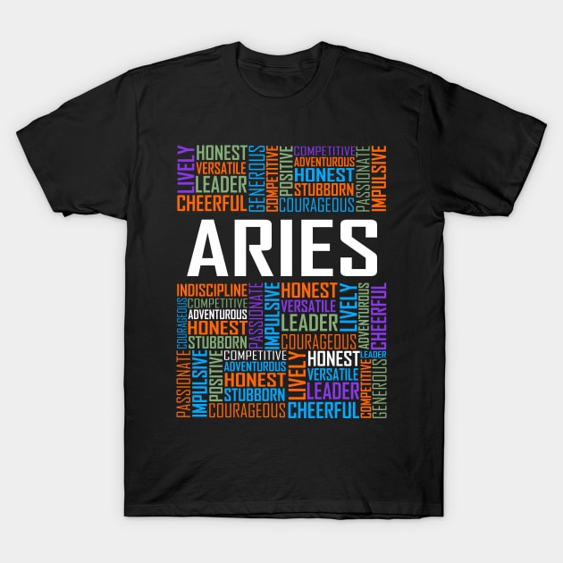 Aries Words T-Shirt by LetsBeginDesigns